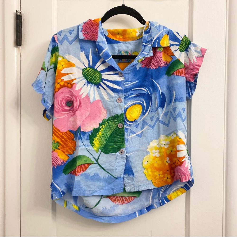 JAMS WORLD Women’s Collar Button Up Short Sleeve Hawaiian Shirt Floral Print M